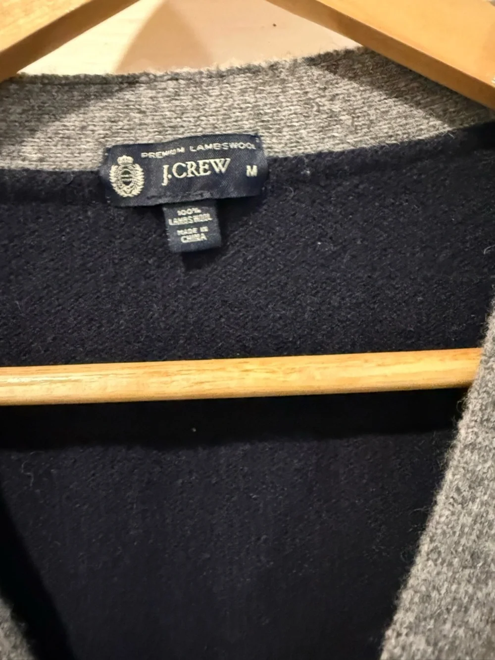 J. Crew Navy and Gray Lambswool Cardigan
